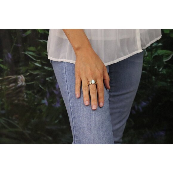 Gold over Sterling Silver Lab Created Opal Ring size 10 1/4 - Picture 3 of 7